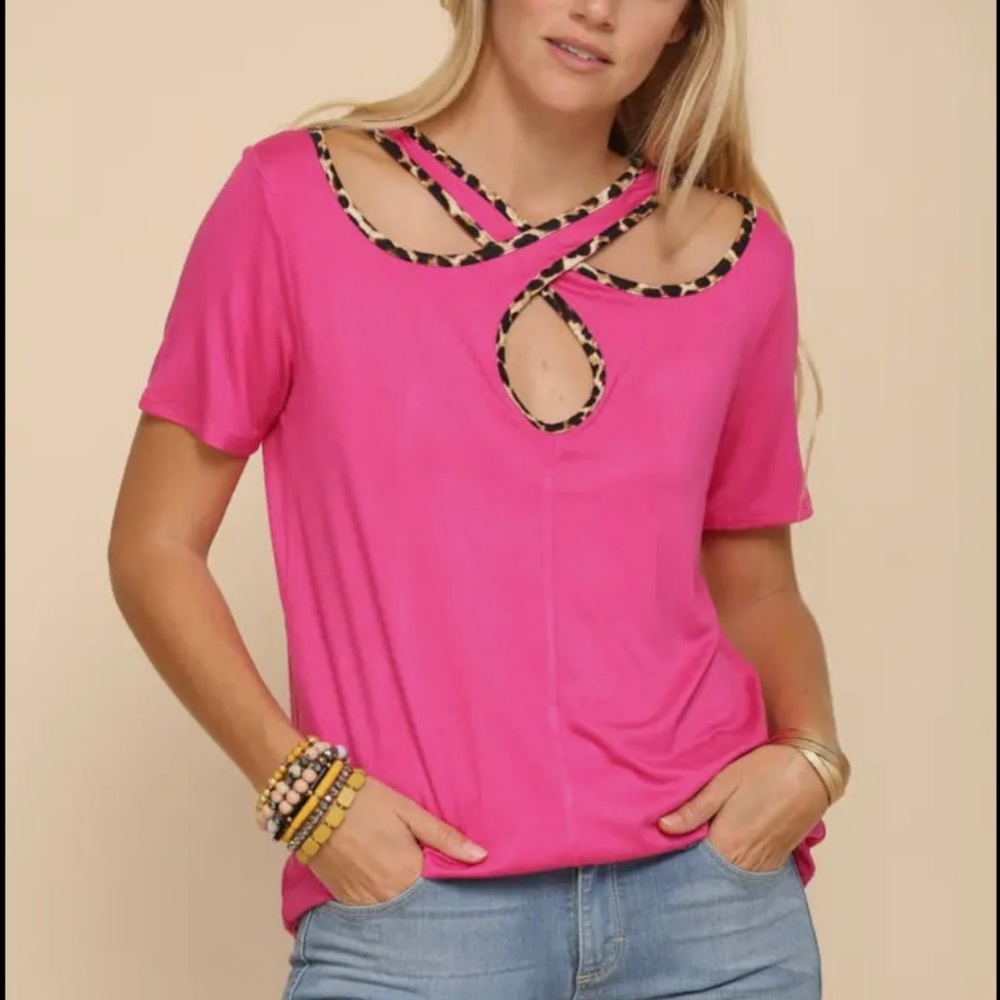Pink Short Sleeve T-Shirt with Cut Out Design